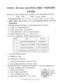 湖北省武汉市华中师范大学第一附属中学2024-2025学年高一上学期期末检测 化学试卷