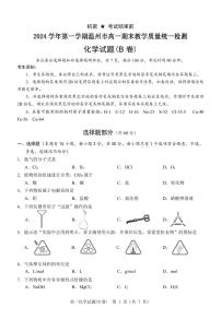 浙江温州2024-2025学年高一上学期期末考试化学试题+答案