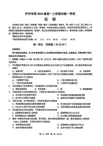 四川省泸州市2024-2025学年高一上学期期末统一考试化学试题