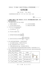 湖南省长沙市一中2024-2025学年高三上学期阶段性检测（一）化学试卷+答案