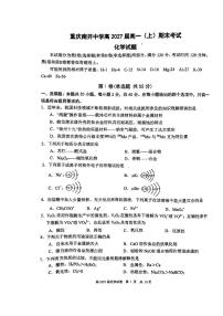 重庆市南开中学校2024-2025学年高一上学期期末考试 化学试题