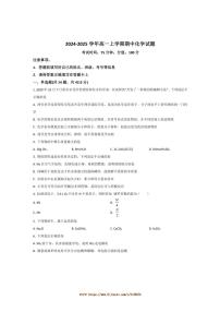 2024～2025学年安徽省阜南实验中学高一上期中化学试卷(含答案)