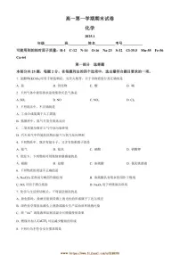 2024～2025学年北京市清华附中高一上期末化学试卷(含答案)