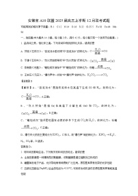 安徽省A10联盟2025届高三上学期12月联考化学试题（解析版）