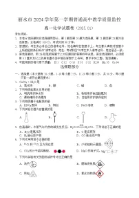 浙江省丽水市2024-2025学年高一上学期期末考试化学试卷（Word版附答案）