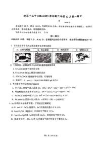 2024北京十二中高三上12月月考化学试卷（无答案）