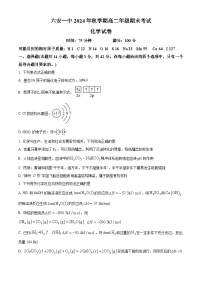 安徽省六安第一中学2024-2025学年高二上学期1月期末考试 化学试题（原卷版+解析版）