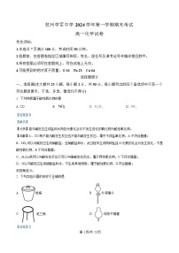 浙江省杭州市西湖区学军统考2024-2025学年高一上学期期末考试化学试题  含解析
