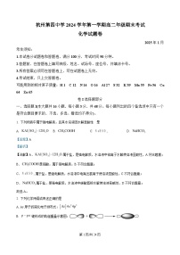 浙江省杭州市杭四下沙2024-2025学年高二上学期期末考试化学试题 含解析