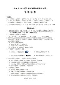2024届浙江省宁波市高三上学期一模(11月)-化学试题（含答案）