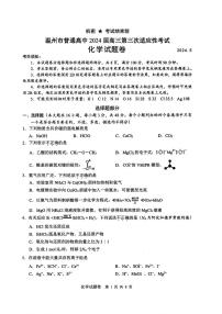 2024届浙江省温州市高三第三次适应性考试-化学试卷（含答案）