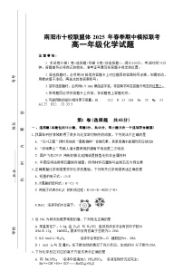 河南省南阳市十校联盟体2024-2025学年高一下学期期中模拟联考化学试卷
