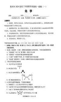 湖南省株洲市2023-2024学年高三上学期教学质量统一检测（一）化学试卷（含答案）