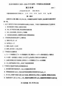 2023-2024学年北京朝阳区高三上学期期末 化学试卷（含答案）