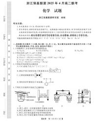 浙江省强基联盟2024-2025学年高二下学期4月期中联考 化学试题