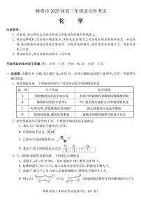 安徽省蚌埠市2025届高三下学期4月考适应性考试-化学试题+答案