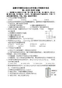 浙江省诸暨中学暨阳分校2024-2025学年高一下学期4月期中化学（选考）试卷含答案