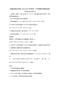 海南省部分学校2024-2025学年高一下学期期中模拟考试化学试卷（解析版）