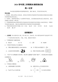 浙江省湖州市2024-2025学年高一下学期期末考试化学试卷