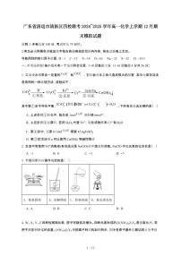 广东省清远市清新区四校联考2024~2025学年高一化学上学期12月期末模拟试题（附解析）