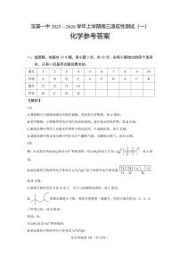 云南省玉溪第一中学2026届高三上学期适应性测试（一）化学含答案解析