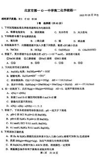 2025北京一零一中高二（上）统练一化学月考   有答案