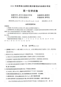 湖北省湖北省部分高中期中联考2024-2025学年高一上学期11月期中化学试题