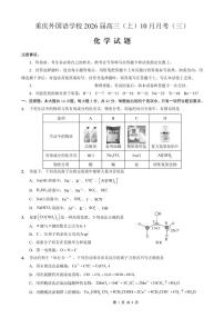 重庆外国语学校高2026届高三上学期10月月考卷（三）化学（PDF版，含答案）