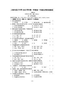 上海市进才中学2025-2026学年高一上学期10月月考化学试题（无答案）
