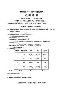 湖北省孝感高级中学2024-2025学年高一上学期开学考试化学试题