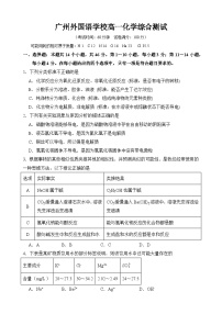 广东省广州外国语学校2025-2026学年高一上学期10月月考+化学试题