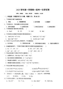 广东省珠海市实验中学2025-2026学年高一上学期段考一化学试卷（月考）