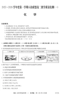 广东八校联盟2025-2026学年高二上学期教学质量检测（一）化学试题（含答案）