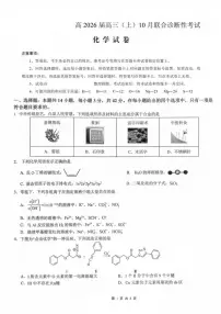 重庆市2026届高三化学上学期10月联合考试pdf