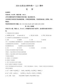 2024北京北大附中高一（上）期中化学试卷   有答案