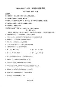 2024-2025年济南市济南三中高一化学上学期期中考试试卷及其答案
