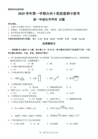 浙江省台州市十校联考2025-2026学年高一上学期11月期中考试化学试卷