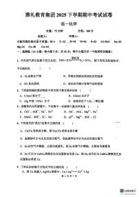 湖南雅礼中学2025-2026学年高一上学期期中考试化学试题（含答案）