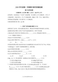 上海市新川中学2025-2026学年高三上学期期中化学试卷