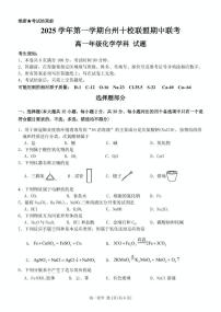 浙江省台州十校联盟2025-2026学年高一上学期11月期中联考化学试卷（含答案）