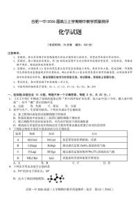 合肥一中2026届高三上学期期中化学试题（含答案）