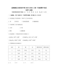 天津市滨海新区田家炳中学2025-2026学年高一上学期期中检测化学试卷