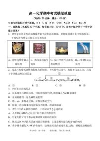 陕西省西安中学2025-2026学年高一上学期期中考试模拟化学试题