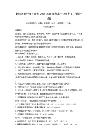 湖北省部分高中联考2025-2026学年高一上学期11月期中化学试卷（学生版）