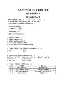 天津市第九十五中学2025-2026学年高三上学期期中考试 化学试卷