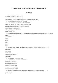 上海南汇中学2025-2026学年高一上学期期中考试化学试题（含答案）