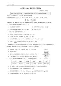 北京市中国人民大学附属中学2025-2026学年高三上学期统练4+化学试题（月考）