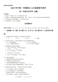 浙江省G5联盟2025-2026学年高一上学期11月期中考试化学试卷