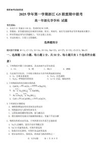 浙江省G5联盟2025-2026学年高一上学期11月期中考试 化学试题含答案含答案解析