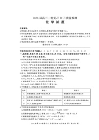 百师联盟2026届高三上学期一轮复习12月质量检测试题 化学 含解析